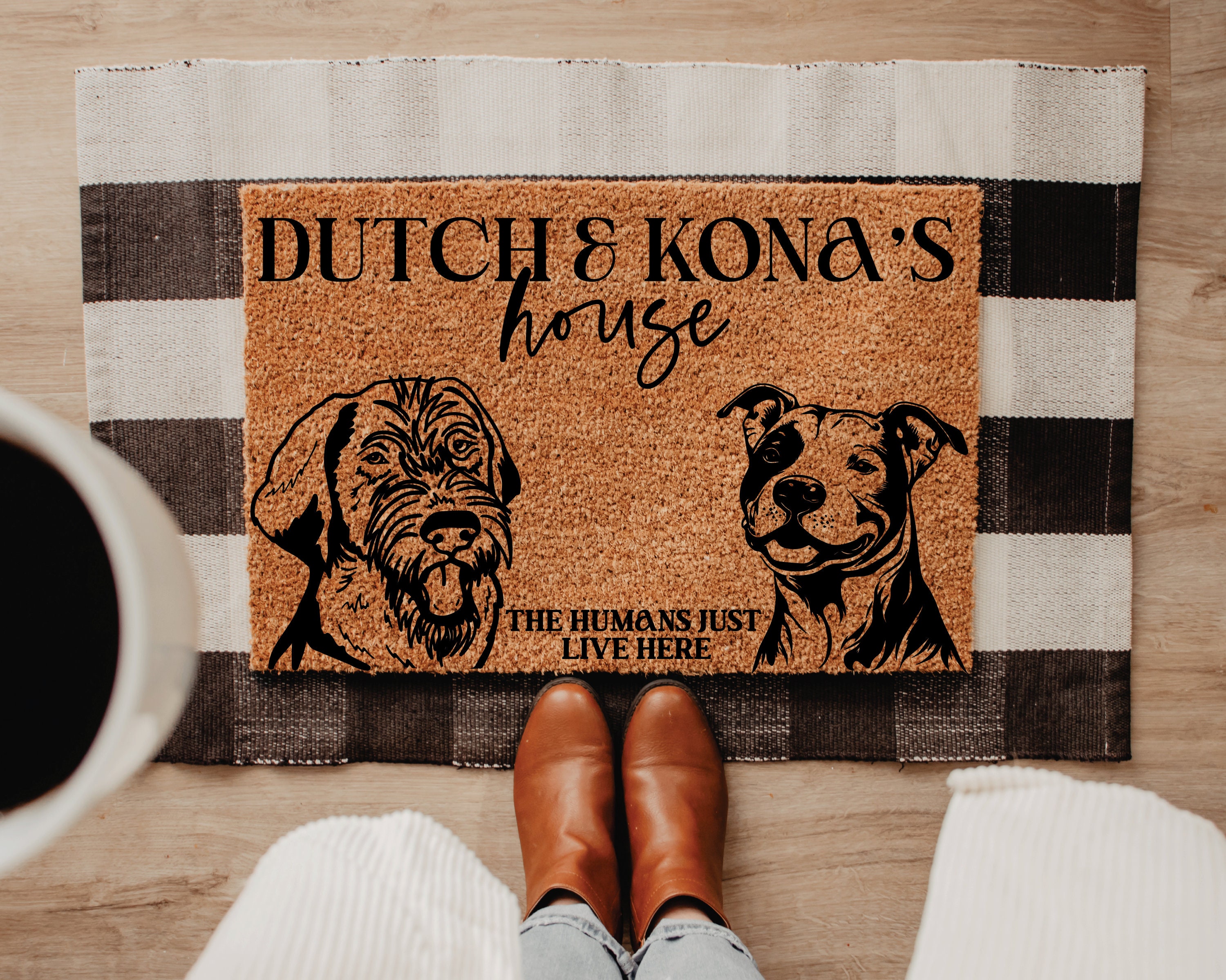 CUSTOM TWO DOG Name Doormat, Funny Dog Doormat, Custom Doormat, Dog
