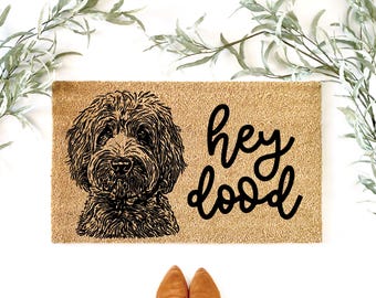 HEY DOOD Goldendoodle Doormat, Funny Dog Welcome Mat