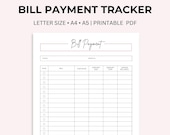 Monthly Bill Payment Tracker Printable: A4, A5, Letter Size (PDF)