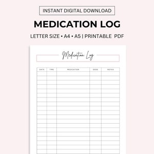 Medication Log Printable, Medication Tracker, Medication Intake Reminder, Medication List Template, Medication Schedule