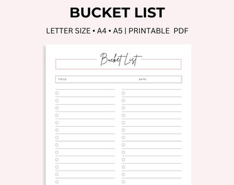 Bucket List Printable: Life Goals Checklist (Digital Download)