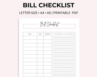 Yearly Bill Payment Tracker Printable: A4 A5 Letter Size (PDF)