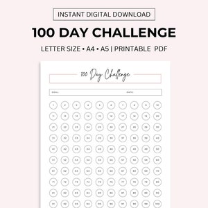 100 Days Challenge Printable, Goal Setting, Progress Tracker, Challenge Planner