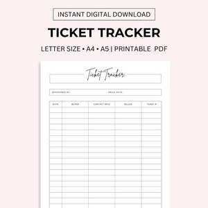 Afdrukbaar ticketorganisator, tracker ticketverkoop inzamelingsactie, kaartverkooprecord prijsweggeefactie, logboek voor loterijprijsdistributie