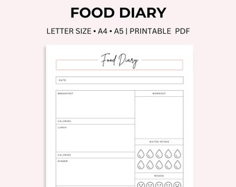 Daily Food Diary Printable: Calorie Tracker (Letter/A4/A5 PDF)