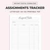 Printable Weekly Assignment Tracker, Letter, A4, Homework Organizer ...