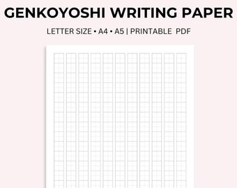 Puede incluir: Papel de escritura Genkoyoshi imprimible en tamaños carta, A4 y A5. El papel tiene un patrón de cuadrícula con líneas finas.