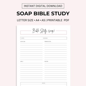Studio biblico SOAP stampabile, mappatura dei versetti biblici del metodo SOAP, guida al diario di studio biblico, studio biblico