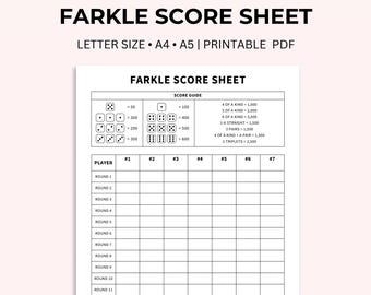 Farkle Score Sheet, Farkle Score Card, Farkle Score Pad, Family Game