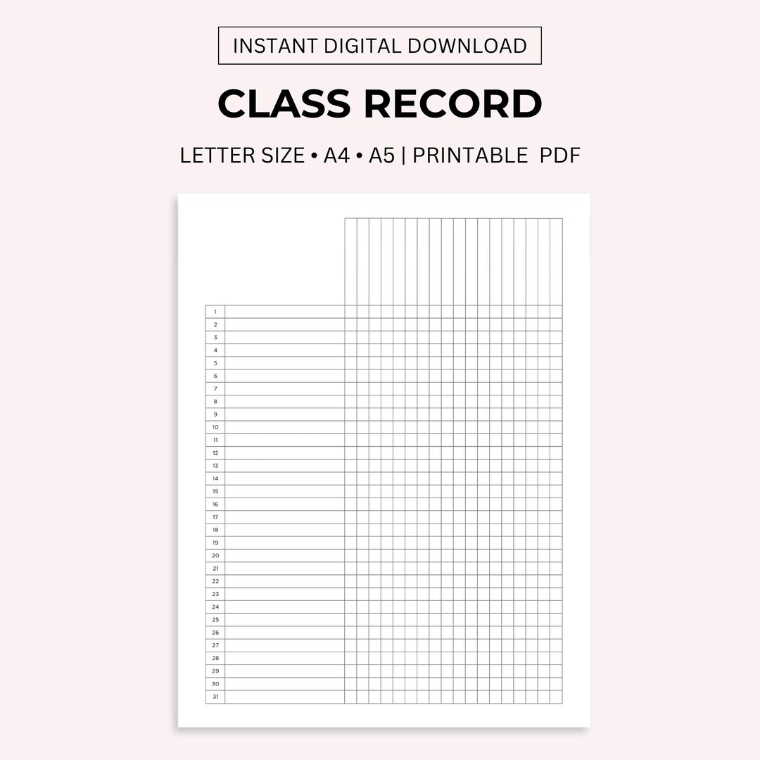 Class Record Printable: Teacher Gradebook & Checklist (PDF) - Etsy
