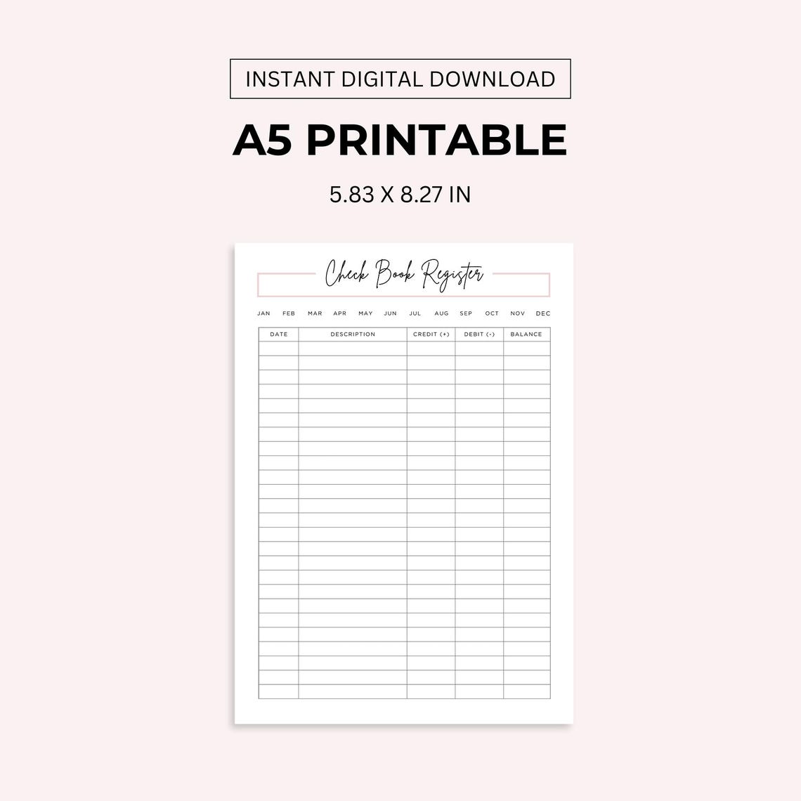 Checkbook Register Printable, Check Transaction Tracker, Checkbook Log ...