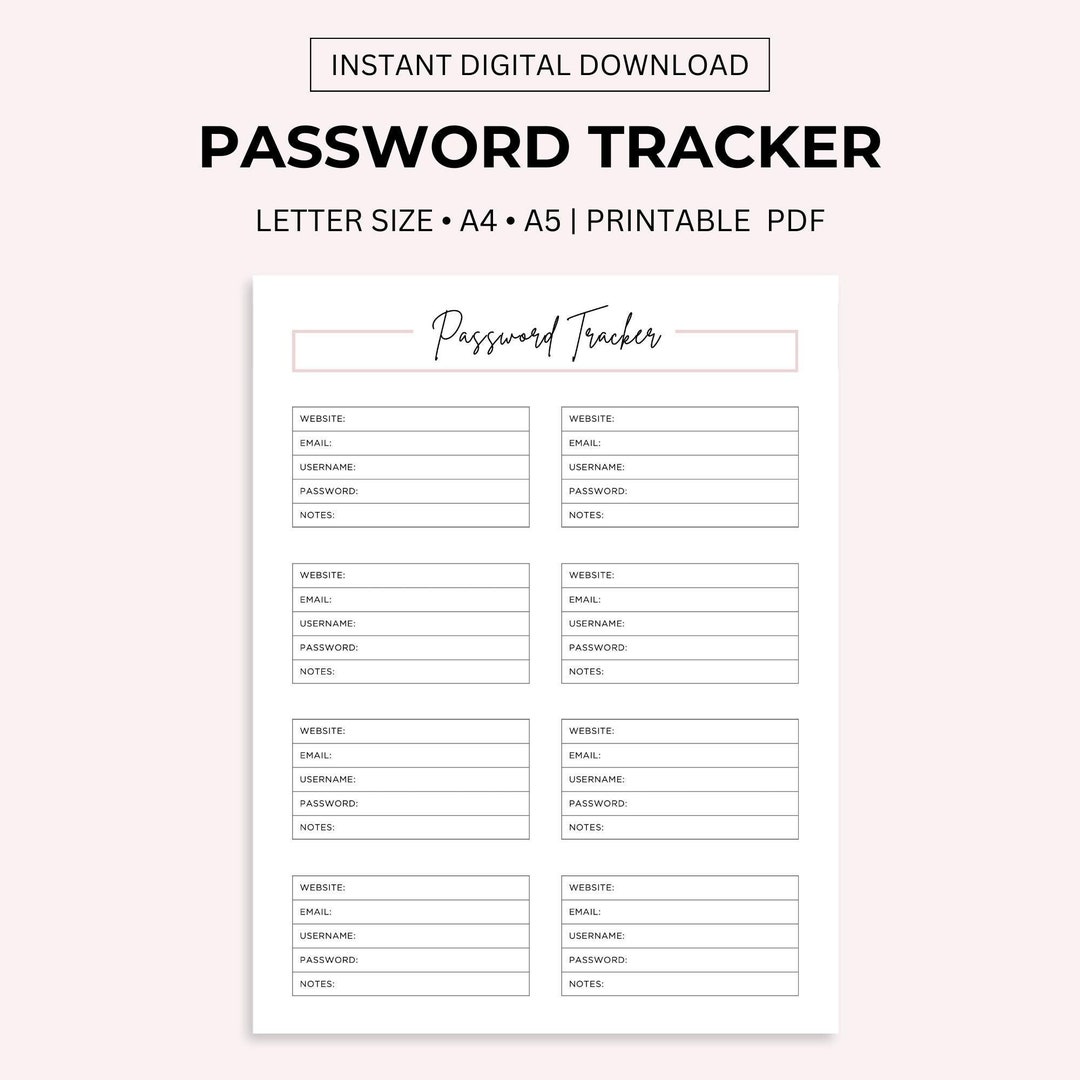Password Tracker Printable: A4 A5 Letter Size (PDF Download) - Etsy