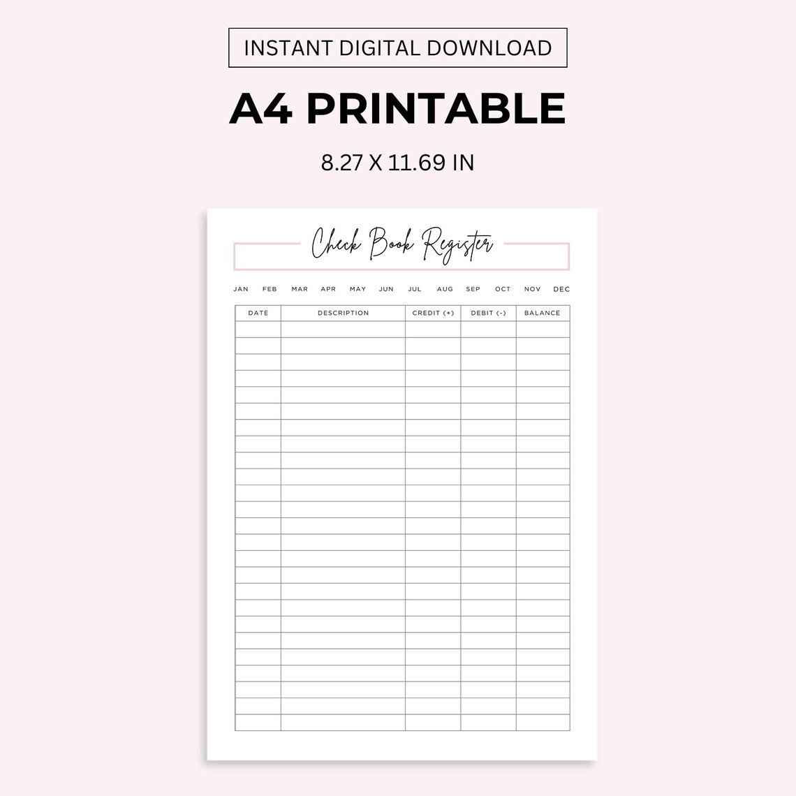 Checkbook Register Printable, Check Transaction Tracker, Checkbook Log ...