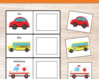Transportation Matching Game, Toddler Matching Activity, Preschool Learning, Montessori Material, Homeschool Resource