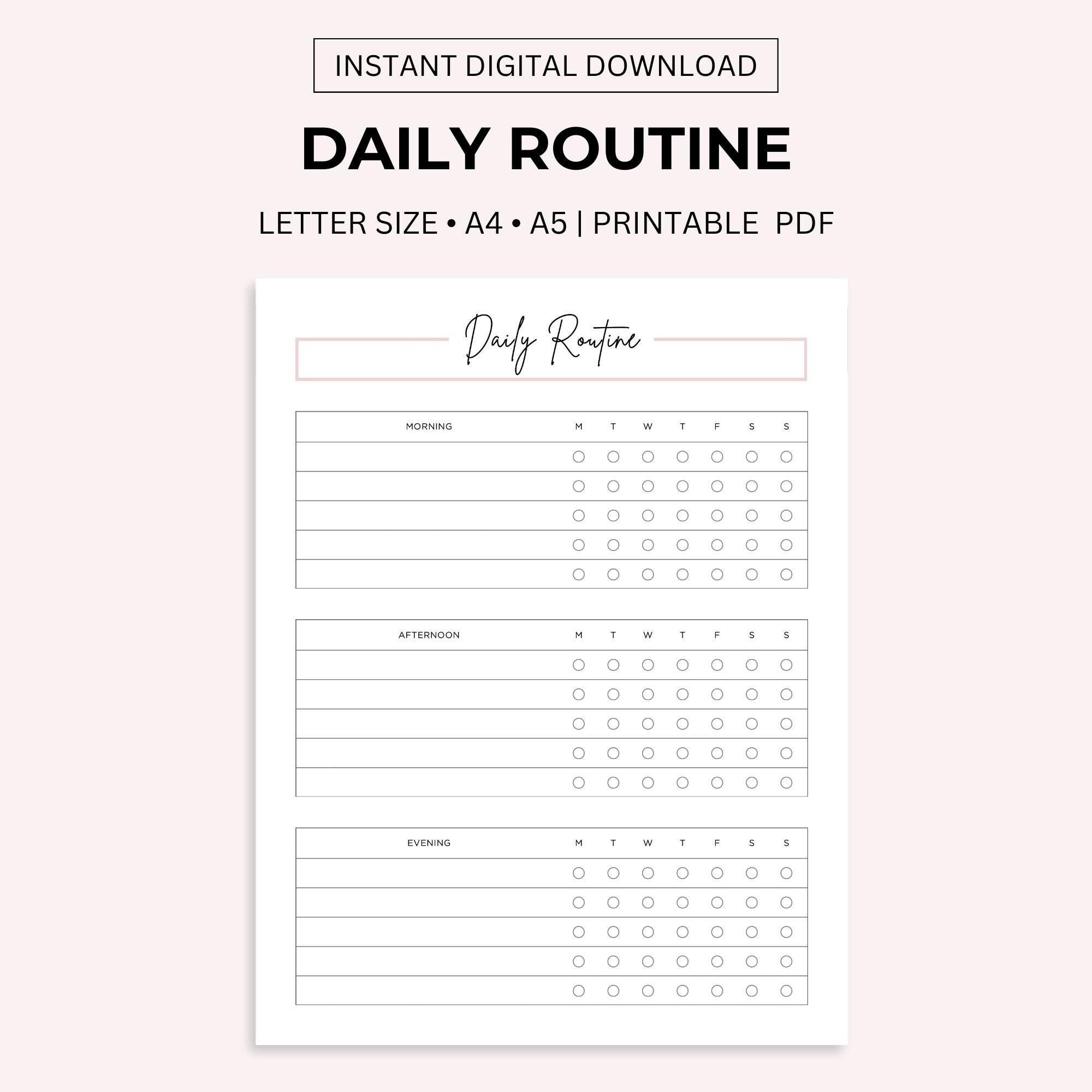 Daily Rout List Daily Routine Checklist Printable: Wellness Habit Tracker (PDF) - Etsy