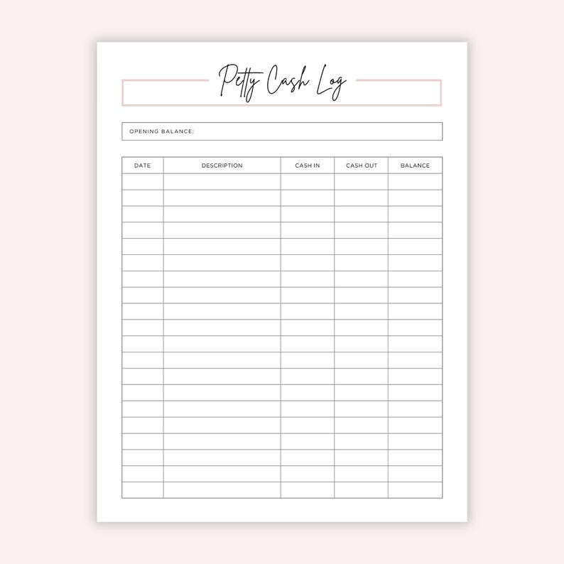 Petty Cash Log Printable, Small Business Template, Petty Cash Ledger ...