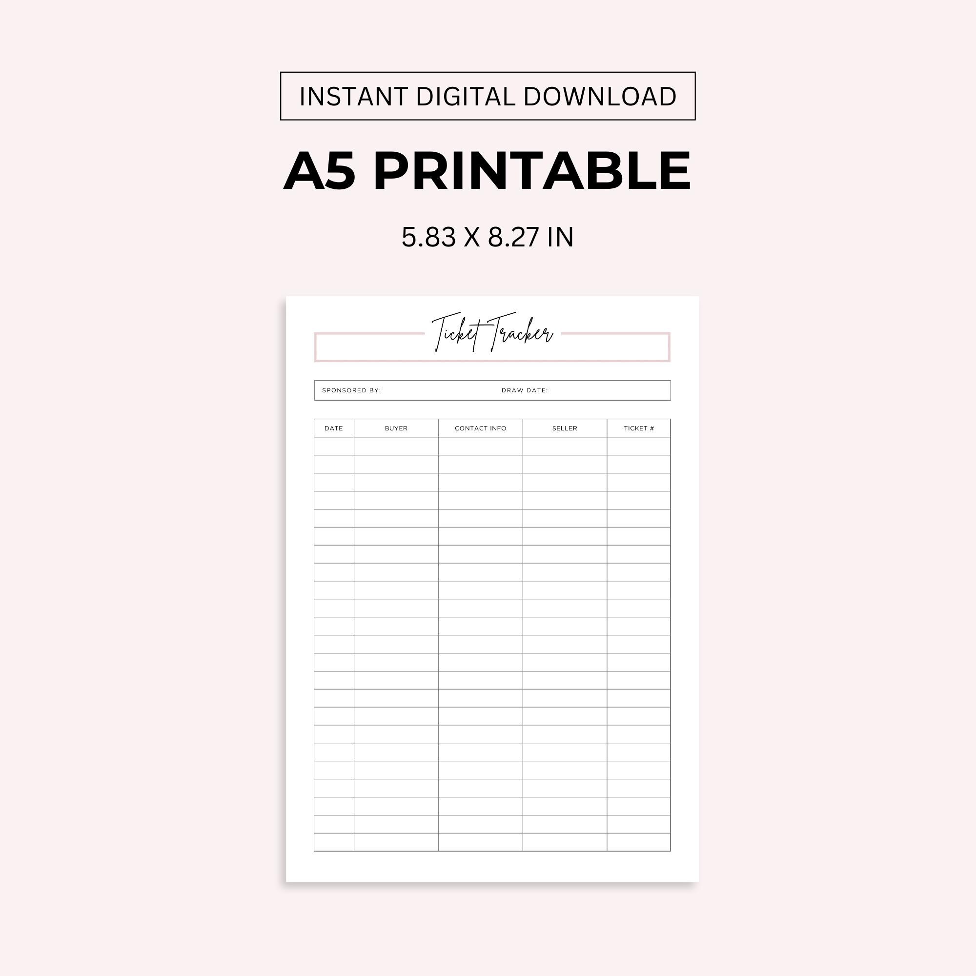 Raffle Ticket Tracker Printable: Fundraiser Ticket Sales Log (digital ...