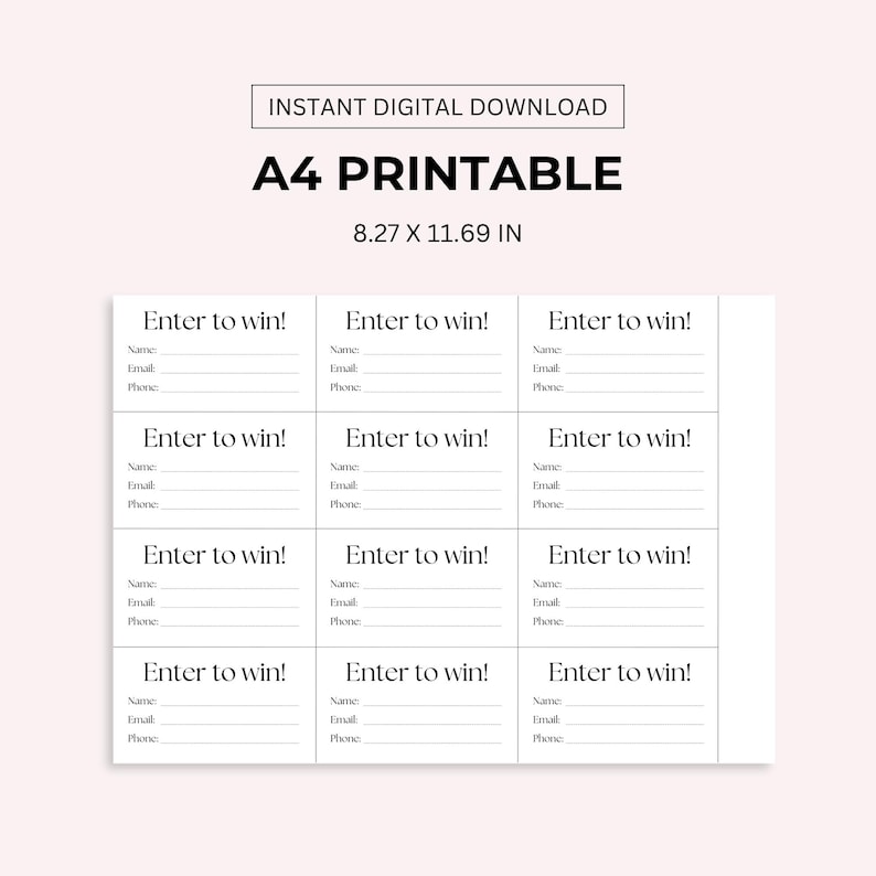 Printable Raffle Ticket Template: Event Giveaway (PDF) - Etsy