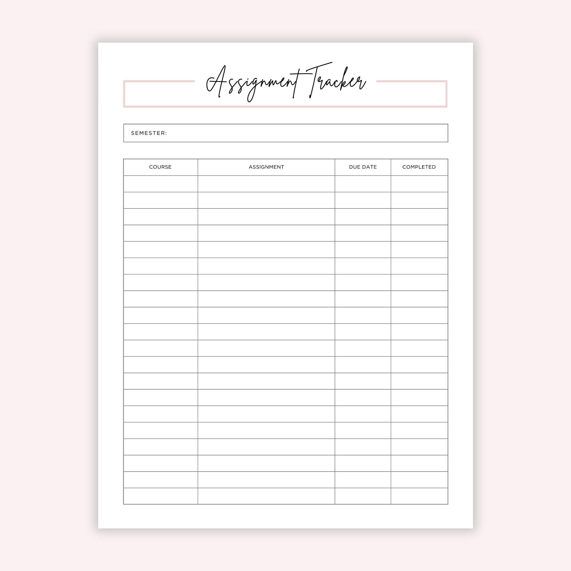 Weekly Assignment Tracker Printable: School Study Planner (PDF) - Etsy