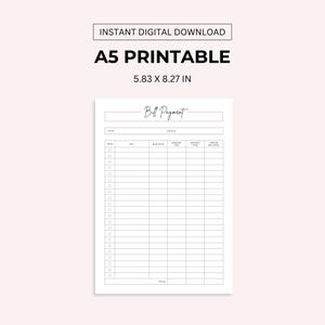 Monthly Bill Payment Tracker Printable: A4, A5, Letter Size (PDF) image 5