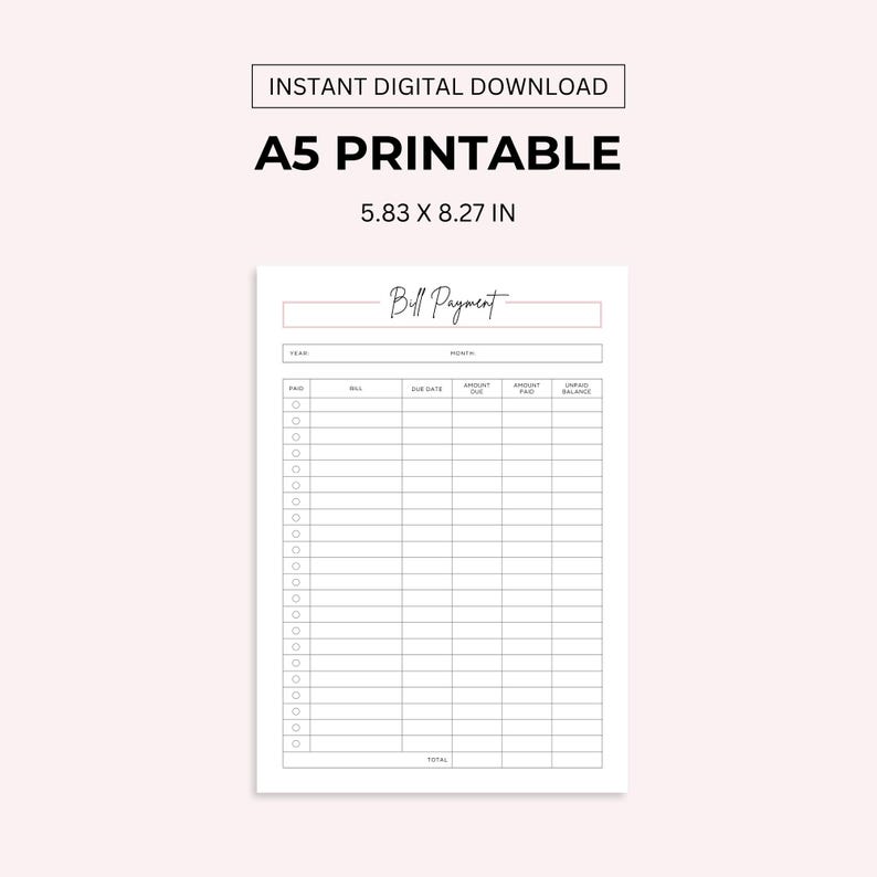Monthly Bill Payment Tracker Printable: A4, A5, Letter Size (PDF) image 5