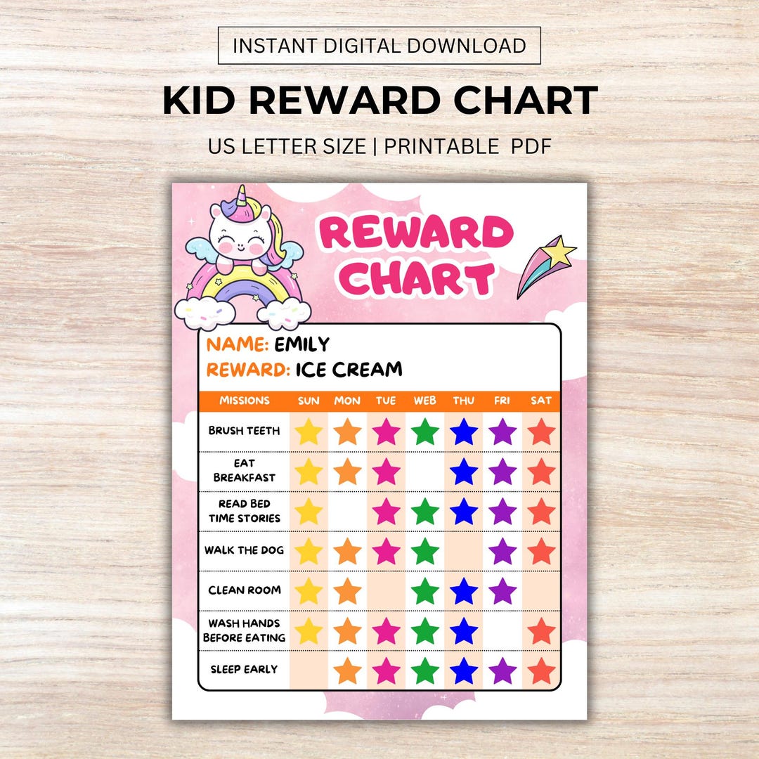 Unicorn Reward Chart for Kids Printable, Toddler Goal Chart, Routine ...