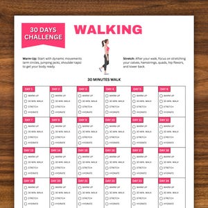 30 Days Walking Challenge, Fitness Challenge, Exercise Planner Printable, Workout Tracker