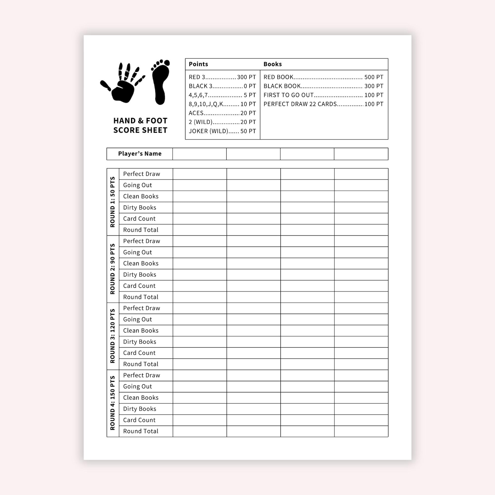 Hand Score K9 Hand and Foot Score Card: Family Game Score Sheets (PDF) - Etsy
