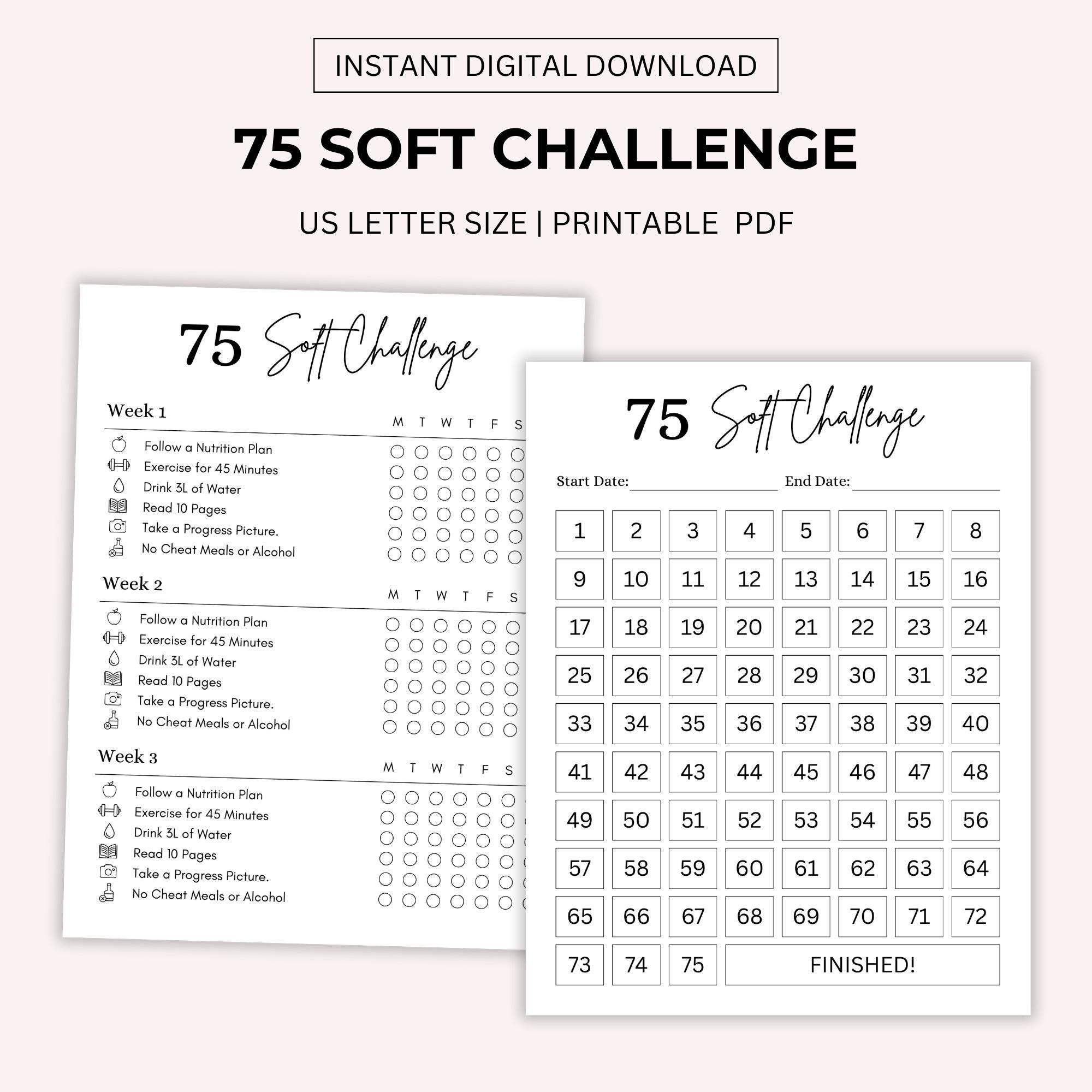 75 Soft Challenge Tracker: Fitness Journal, Habit & Meal Planner (Printable PDF)