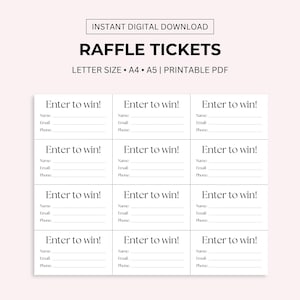 Raffle Ticket Printable, Event Ticket, Geben Sie ein, um das Ticket zu gewinnen
