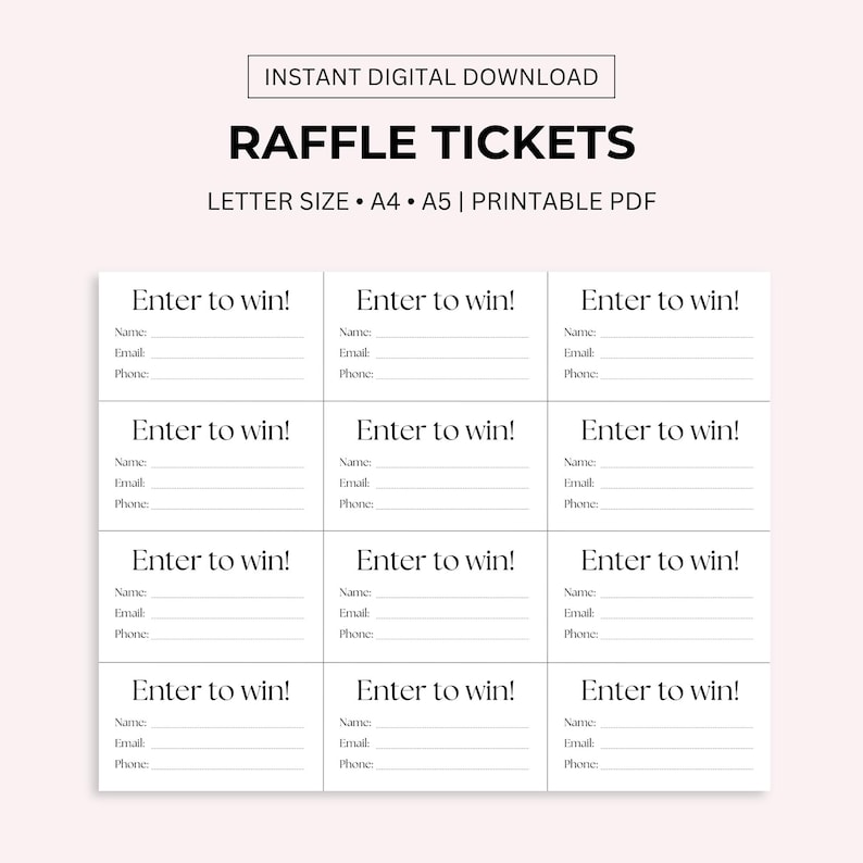 Printable Raffle Ticket Template: Event Giveaway (PDF) - Etsy