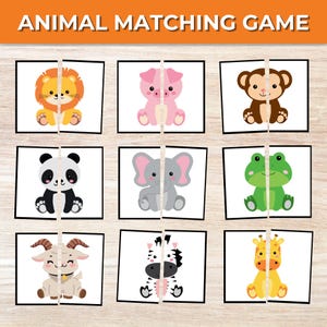Gioco di abbinamento di animali stampabile, carte di simmetria, attività di abbinamento per bambini piccoli, apprendimento prescolare, materiale Montessori, risorsa per l'istruzione parentale