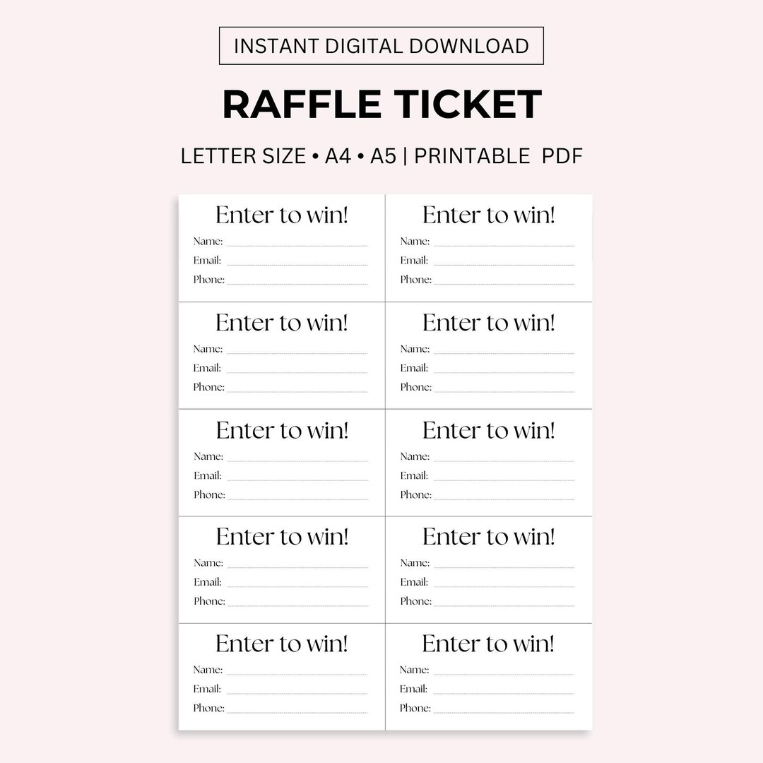 Raffle Ticket Printable Enter to Win Ticket Giveaway Ticket Event Raffle Ticket Printable Enter to Win Ticket Giveaway Ticket Event
