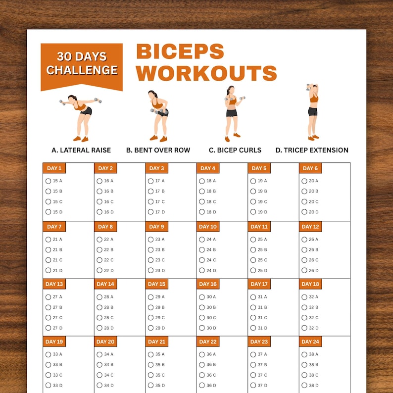 30-day Biceps Workout Challenge: Exercise Planner (printable PDF) - Etsy
