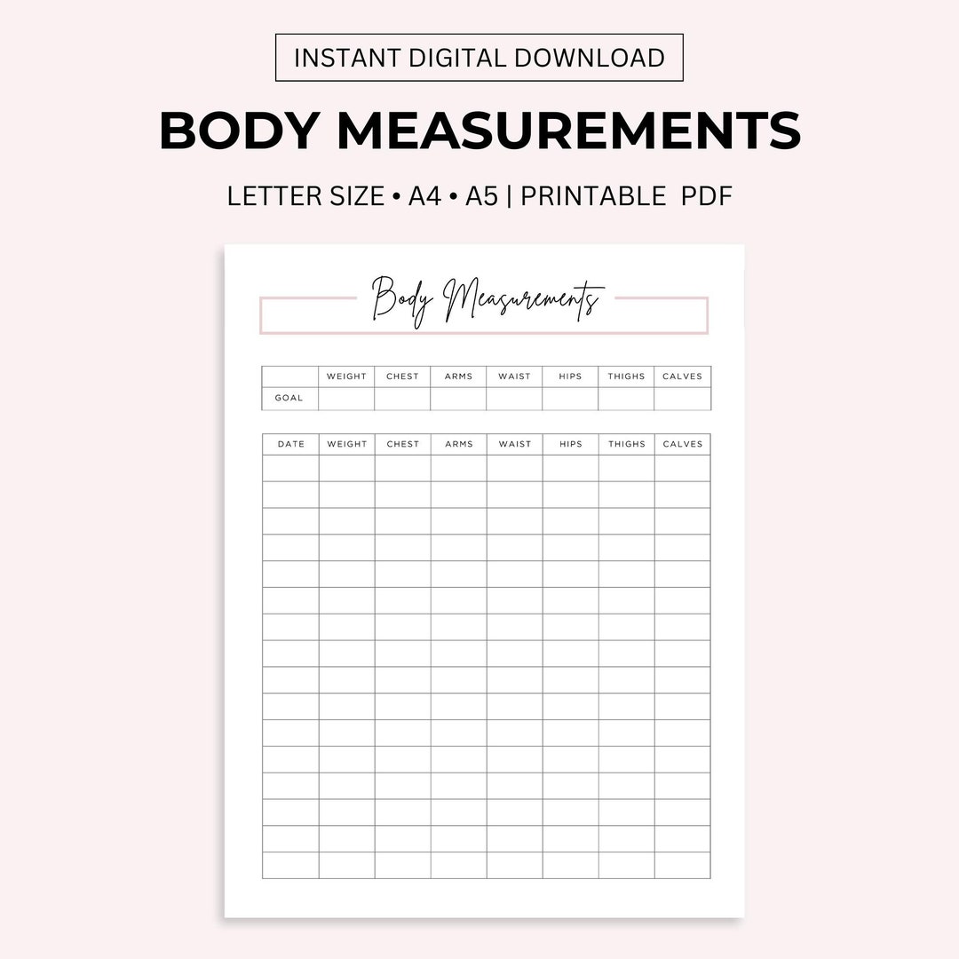 Body Measurements Tracker Printable, Fitness Progress Sheet, Body ...
