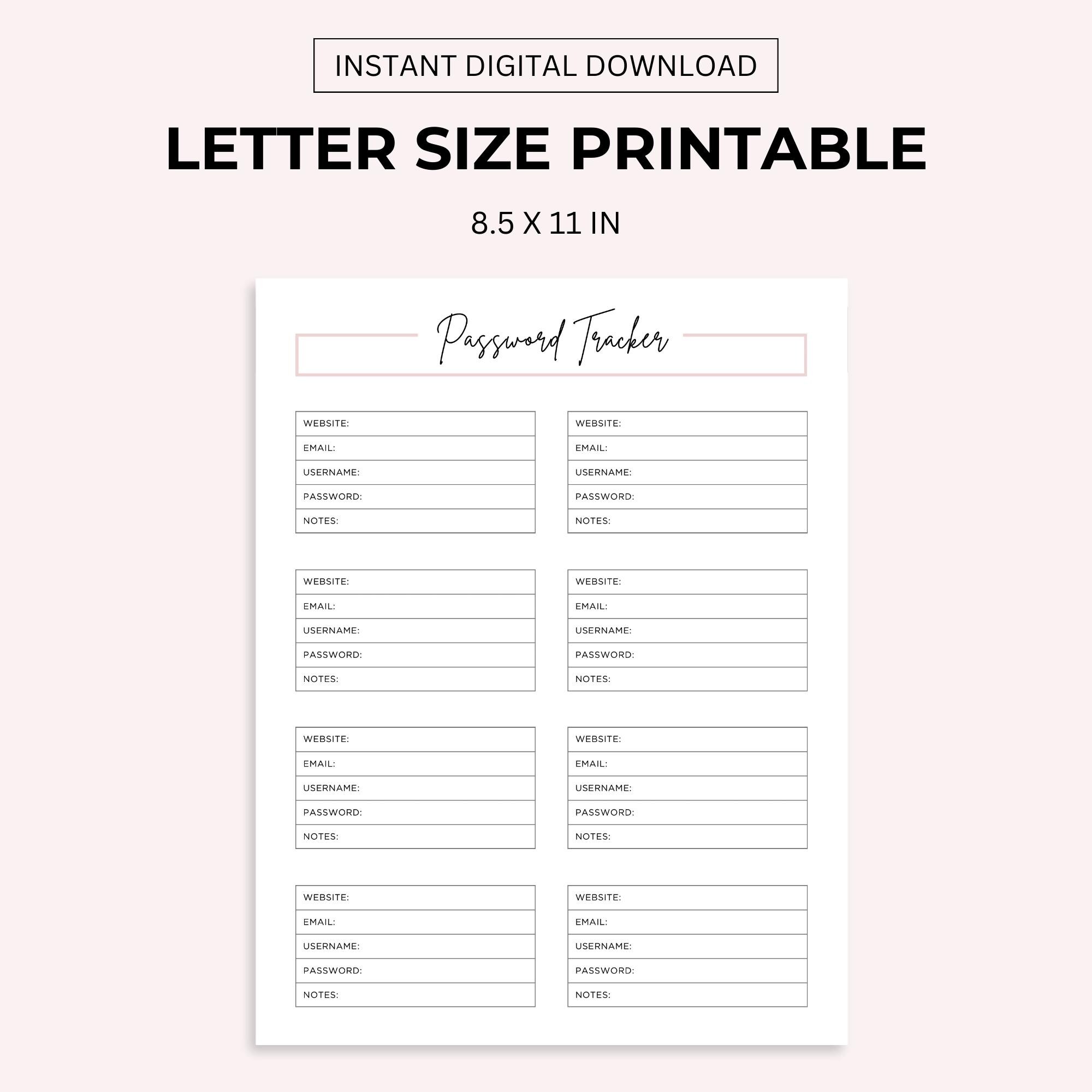 Password Tracker Printable: A4 A5 Letter Size (PDF Download) - Etsy