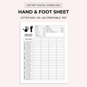 Hand and Foot Score Card: Family Game Score Sheets (PDF)