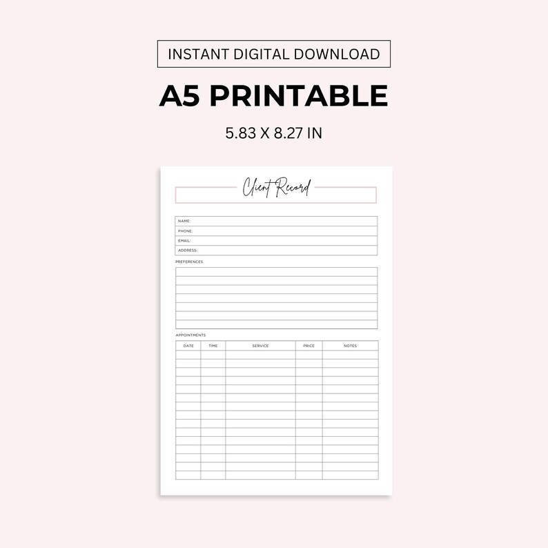 Client Record Printable: Appointment Tracker (Letter/A4/A5 PDF) image 5