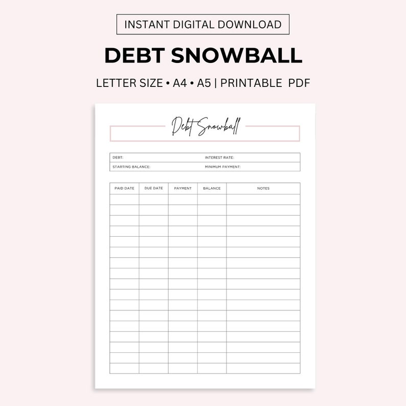 Debt Snowball Tracker: Payment Log Printable (PDF) - Etsy