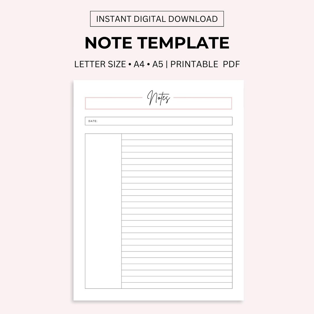 Lined Notes Page Printable: A4, A5, Letter Size (PDF) - Etsy