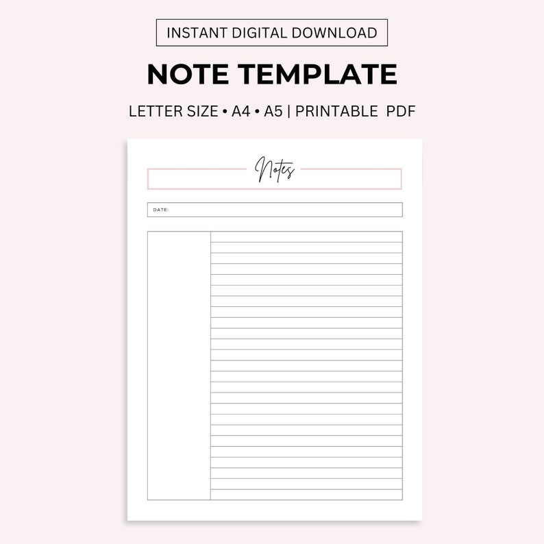 Lined Notes Page Printable: A4, A5, Letter Size (PDF) - Etsy