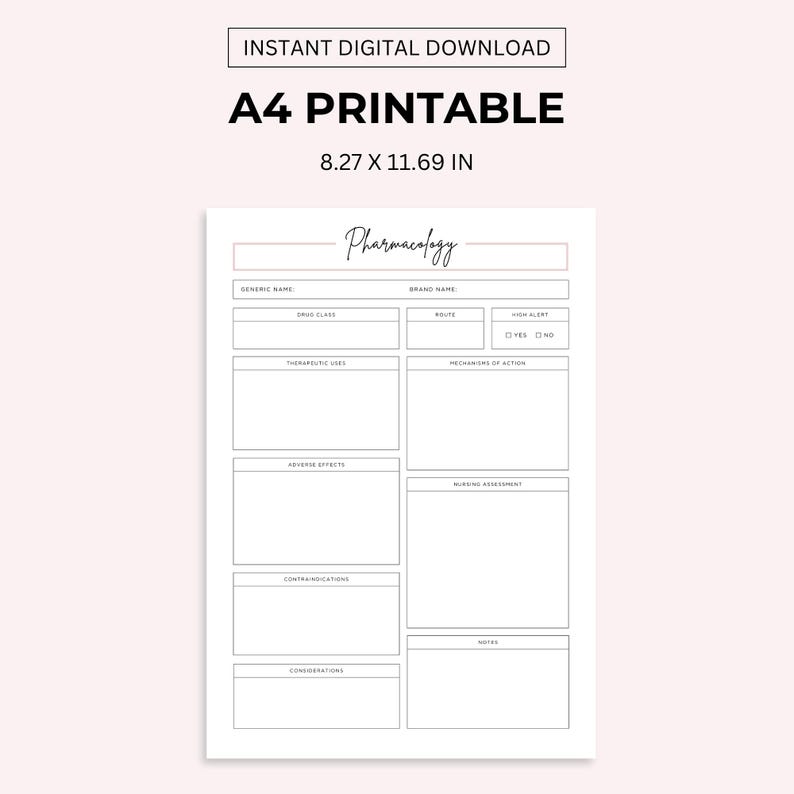 Printable Pharmacology Template for Nursing Student, Student Nurse Study Resources, Medicine Notes, Pharmacologist image 4
