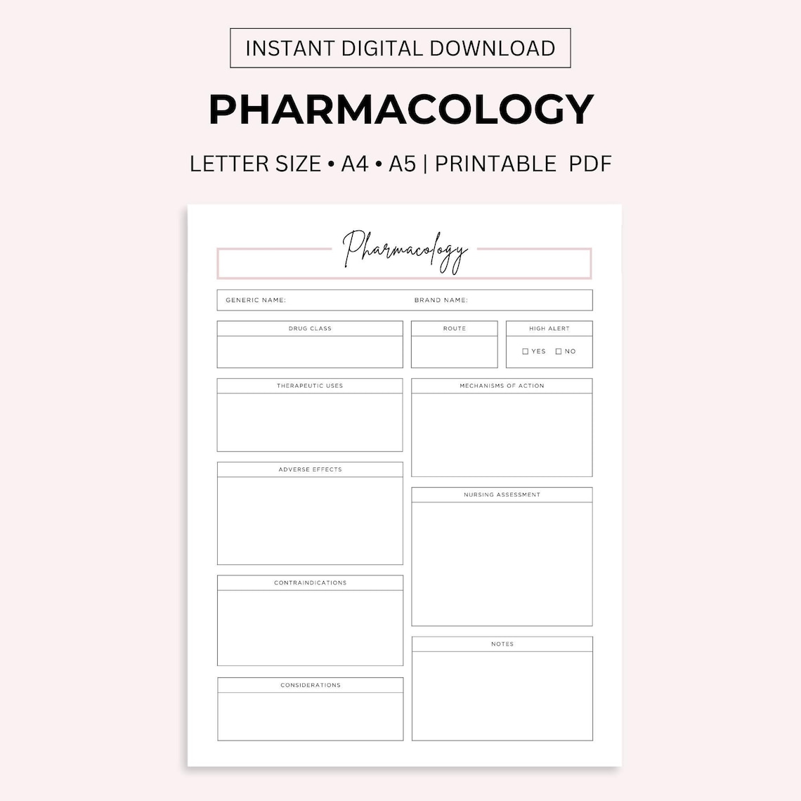 Printable Pharmacology Template for Nursing Student, Student Nurse Study Resources, Medicine ...