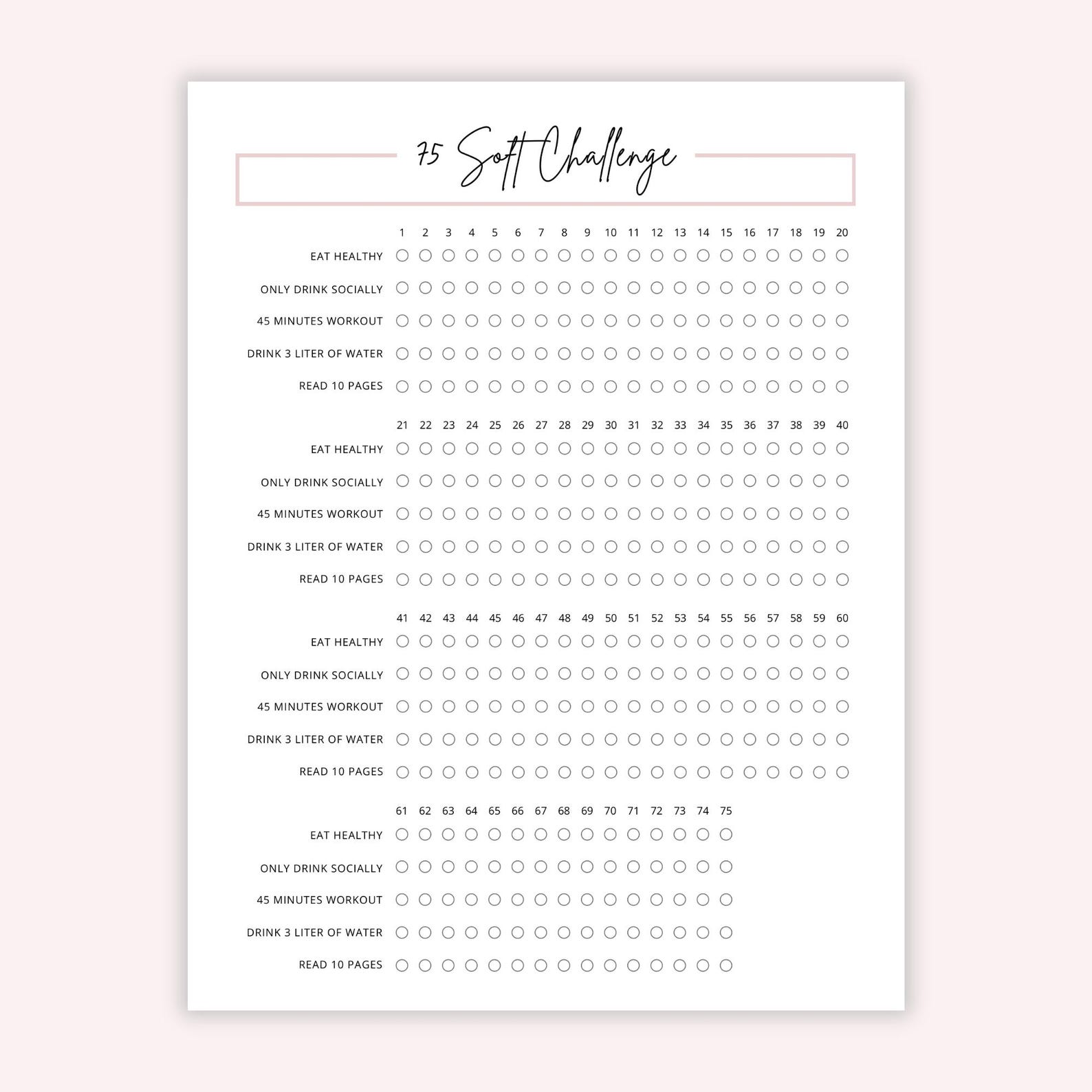 75 Soft Challenge Tracker: Daily Habit Journal (printable PDF) - Etsy