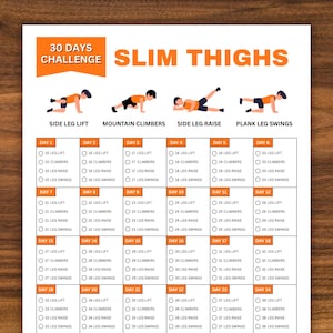 30 Days Slim Thighs Challenge, Fitness Challenge, Exercise Planner Printable, Workout Tracker
