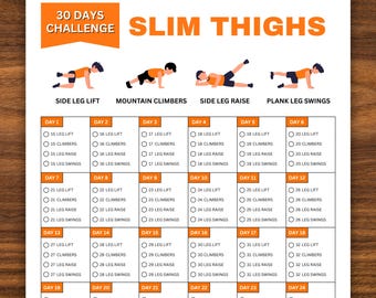 30 Days Slim Thighs Challenge, Fitness Challenge, Exercise Planner Printable, Workout Tracker