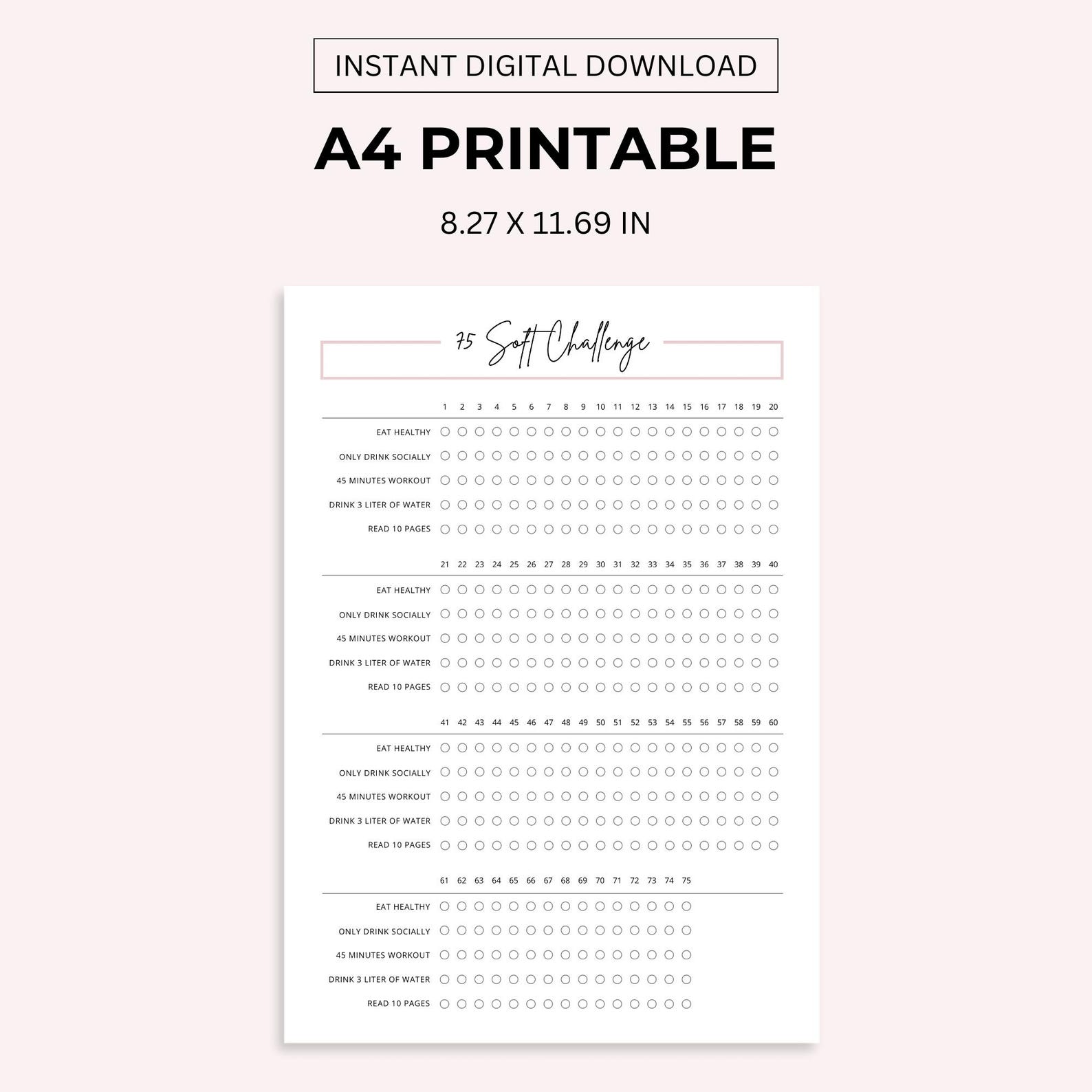 75 Soft Challenge Tracker: Daily Habit Journal (printable PDF) - Etsy