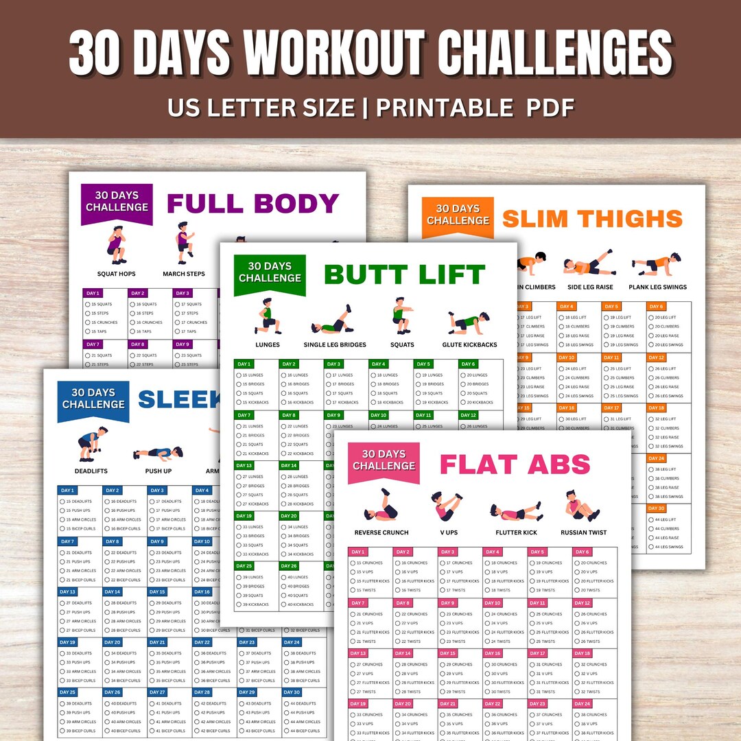 30 Days Workout Challenge Bundle: Fitness Planner (printable PDF) - Etsy