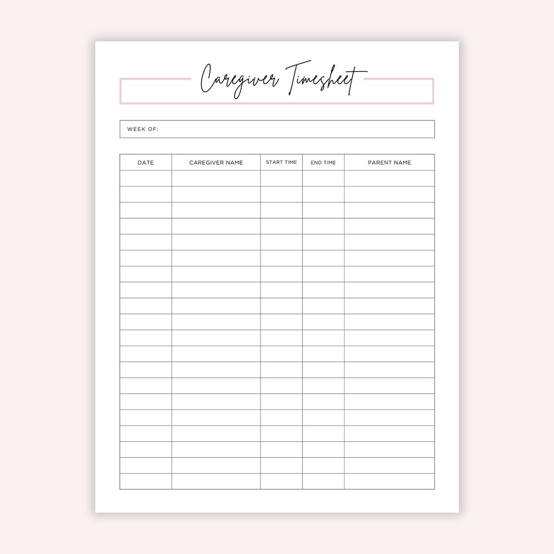 Caregiver Timesheet Printable: Home Health Care Time Sheet (PDF) - Etsy