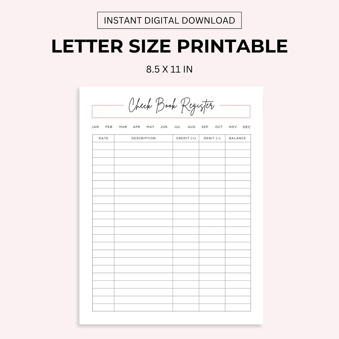 Checkbook Register Printable, Check Transaction Tracker, Checkbook Log ...